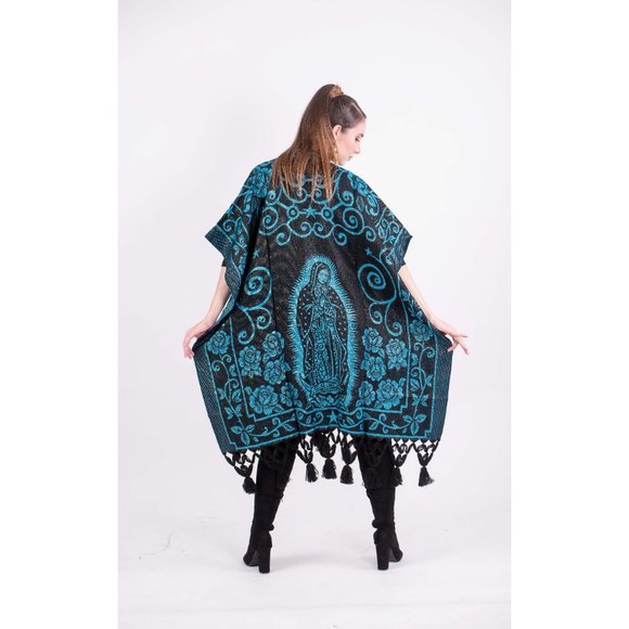 Mexican Our Lady of Guadalupe Poncho Turquoise - Picture 2 of 5